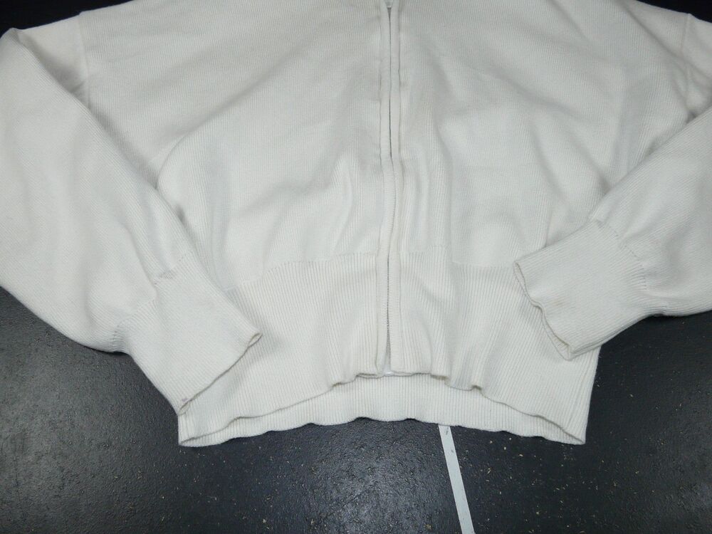 ALO Scholar Knit Cropped Full Zip Jacket Ivory Women's Small Foldable Collar - Picture 2 of 16
